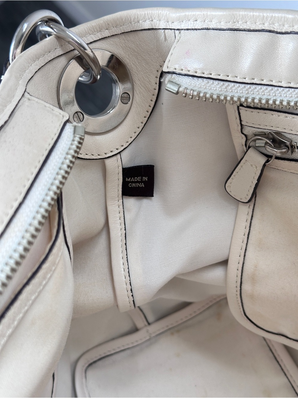 Coach Two-Tone Cream and Dark Brown Leather Shoulder Bag with Tan Strap - Picture 12 of 16